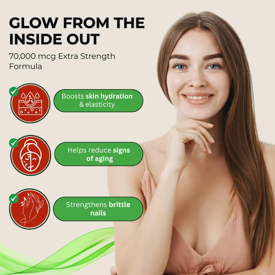 Liquid Biotin & Collagen Drops - 70000 mcg Extra Strength Biotin Drops supports Anti-Aging,Hair Growth,Glowing Skin & Nail Growth Vitamins for Women & Men. Suger free,Gluten free Non GMO Vegan
