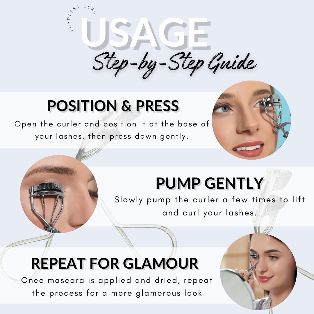 Eyelash Curler with Comfort Grip.Supreme Quality & Stainless Steel Wide Opening Pro Makeup Artist Tool for Using Mascara Application. Easy to use for Long-Lasting curl of Lashes Effect. USA