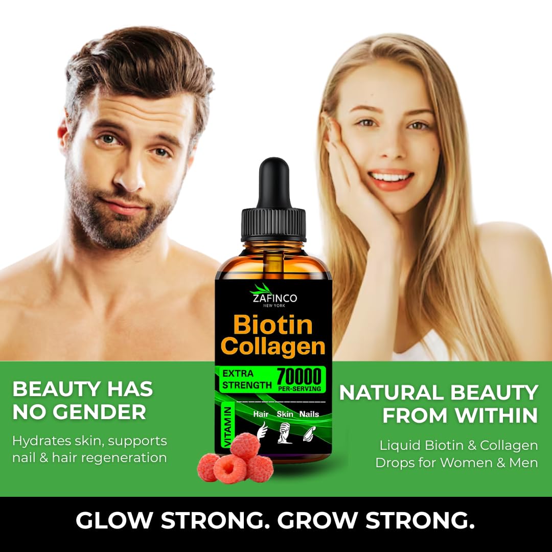 Liquid Biotin & Collagen Drops - 70000 mcg Extra Strength Biotin Drops supports Anti-Aging,Hair Growth,Glowing Skin & Nail Growth Vitamins for Women & Men. Suger free,Gluten free Non GMO Vegan