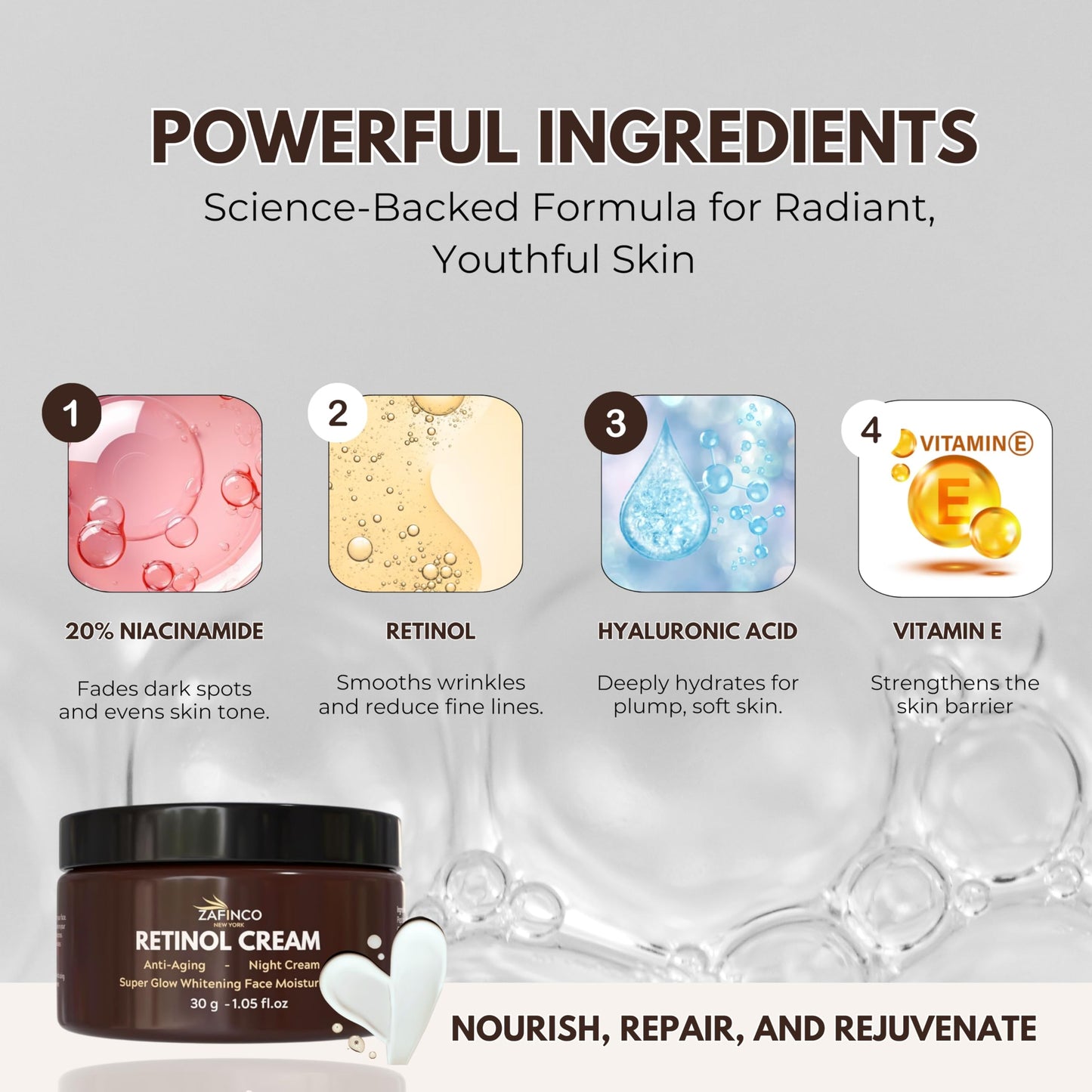 Retinol Face Moisturizer cream for EVERGREEN women with Niacinamide 20%, Anti Wrinkle & Anti aging Face Cream for Night, Clinically Tested for USA-1.05 Fl.oz