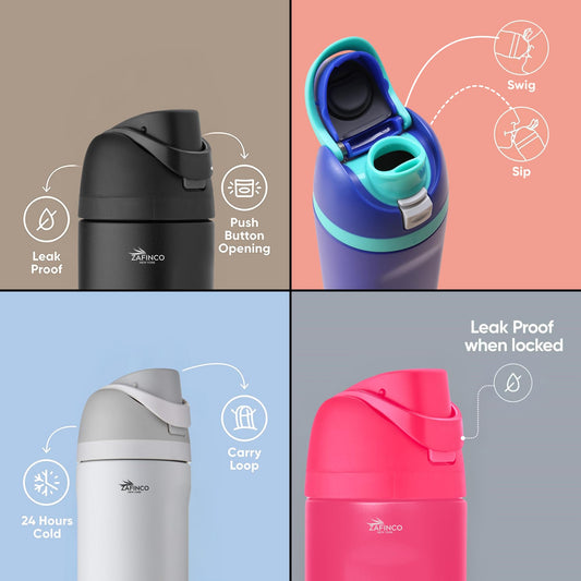 ZAFiNCO SipEasy Insulated Water Bottle with Straw. BPA-Free Stainless Steel Water Bottle for Travel, Sports, School and all Sports. 24 oz