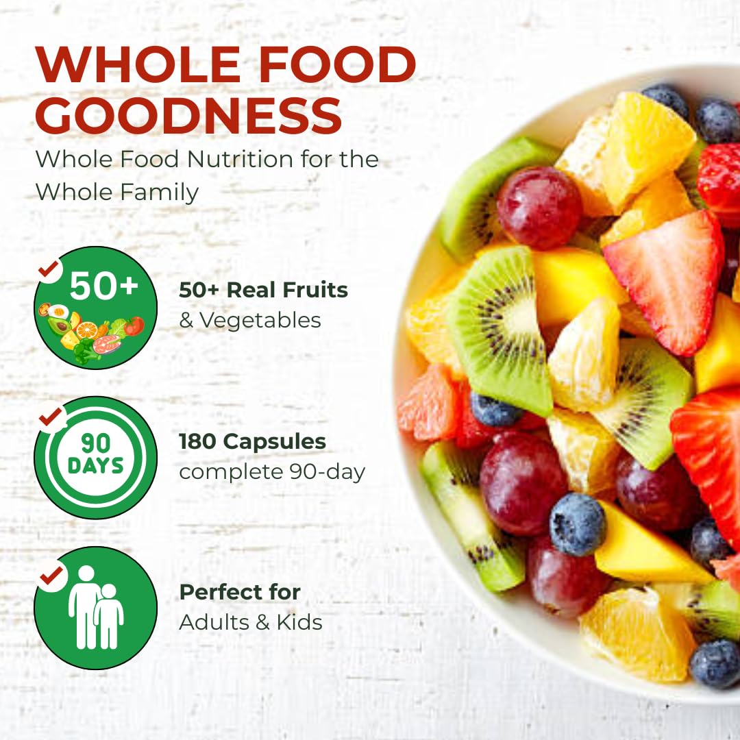 ZAFINCO Fruit and Veggies Supplement with 50 Different Fruits & Vegetables - Fruits and Vegetables Supplements with 90 Fruit Capsules, 90 Veggie Capsules, Whole Food Nutritional Supplement in One Pack