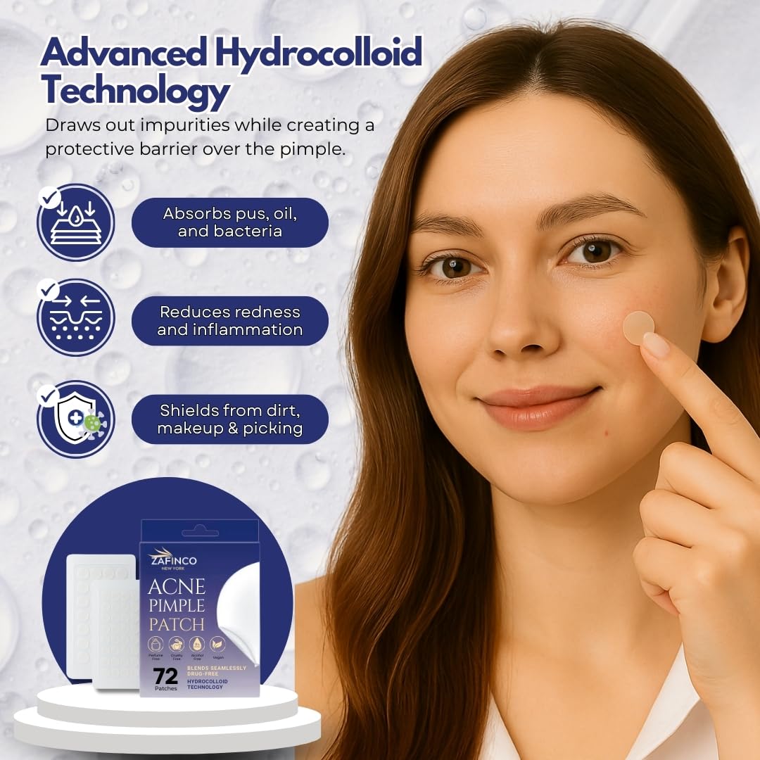 Pimple Patches-Hydrocolloid Acne Patches to fade acne & dark spots - High quality Clear invisible Patches for Skin Care-Covering Zits,Blemishes and Breakouts -Vegan,Cruelty Free- 3 Sizes,72 Count