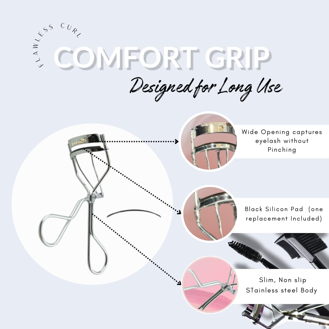 Eyelash Curler with Comfort Grip.Supreme Quality & Stainless Steel Wide Opening Pro Makeup Artist Tool for Using Mascara Application. Easy to use for Long-Lasting curl of Lashes Effect. USA