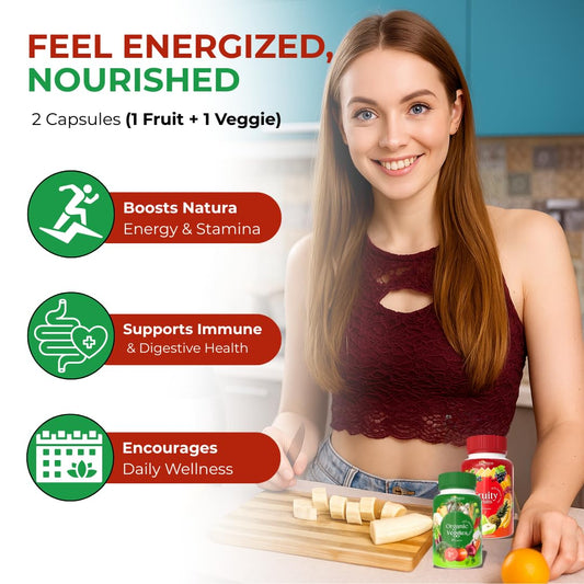 ZAFINCO Fruit and Veggies Supplement with 50 Different Fruits & Vegetables - Fruits and Vegetables Supplements with 90 Fruit Capsules, 90 Veggie Capsules, Whole Food Nutritional Supplement in One Pack