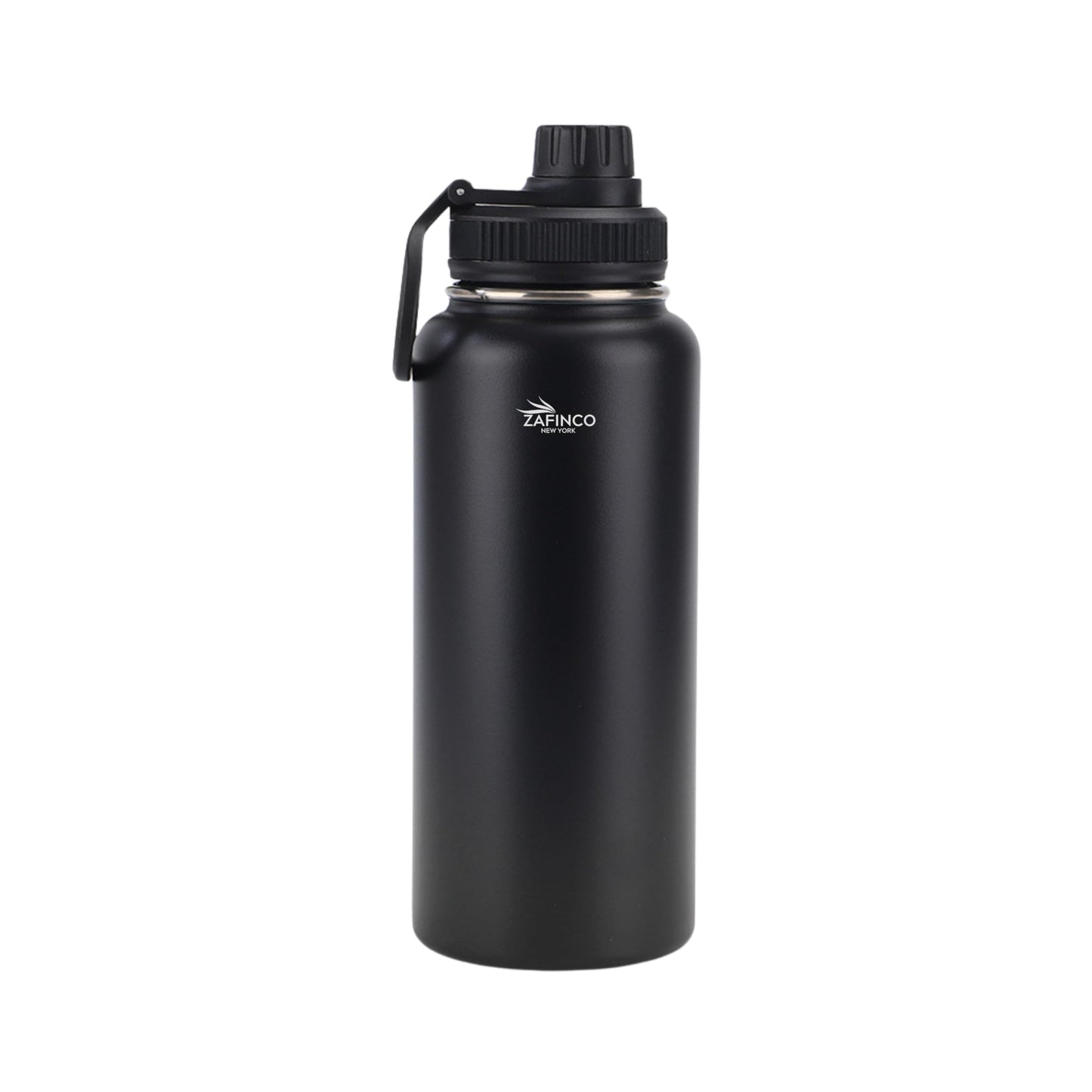 ZAFiNCO Sports and camping Hydration Flask with 3 Lids - Double Walled & Vacuum Insulated Water Bottle - Stainless Steel, Leak Proof & BPA Free (BLACK-32 oz)