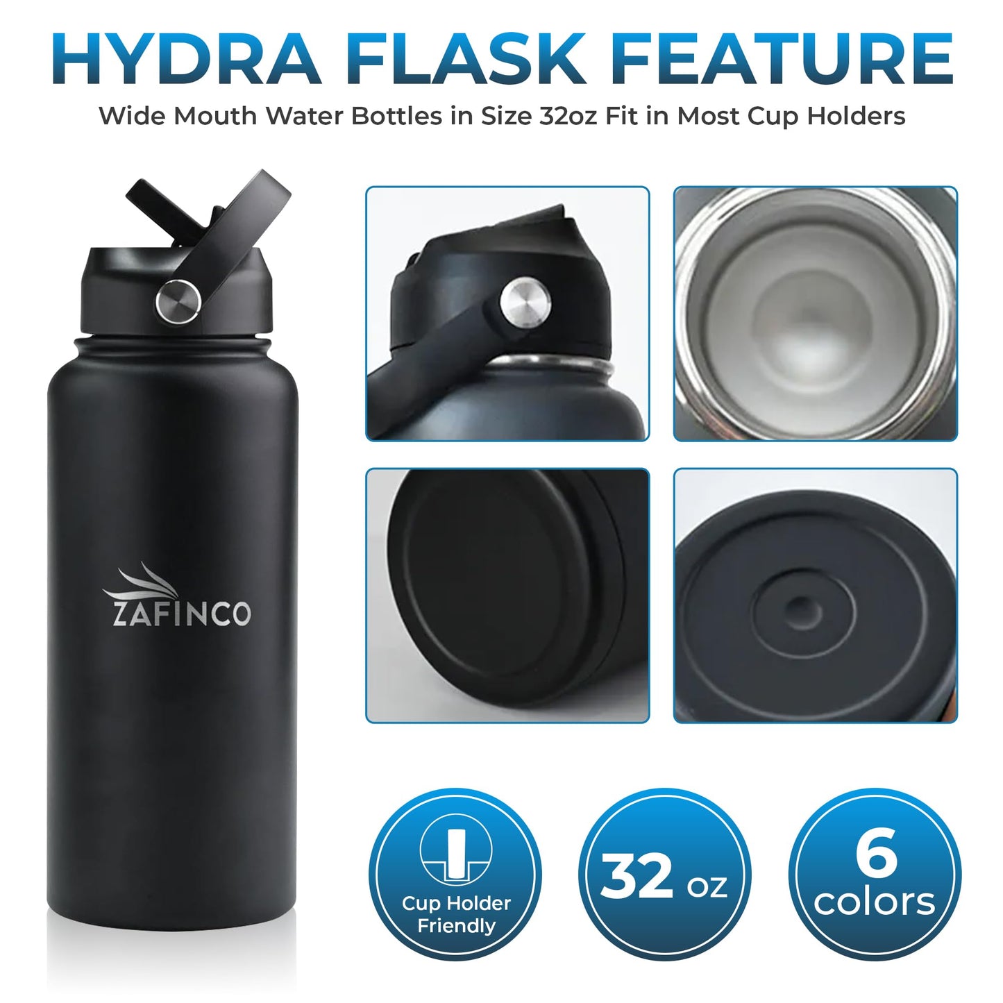 HYDRA FLASK-Tharmal insulated Hiking Hydration Flask- Leak Proof closeable lid & BPA Free Stainless Steel Water Bottle for everyday life-travel, gym and school-Hot & cold- 32 oz.