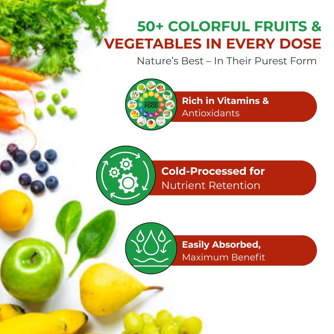 ZAFINCO Fruit and Veggies Supplement with 50 Different Fruits & Vegetables - Fruits and Vegetables Supplements with 90 Fruit Capsules, 90 Veggie Capsules, Whole Food Nutritional Supplement in One Pack