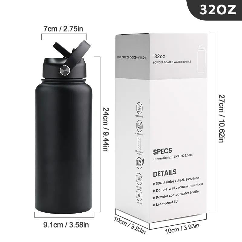 HYDRA FLASK-Tharmal insulated Hiking Hydration Flask- Leak Proof closeable lid & BPA Free Stainless Steel Water Bottle for everyday life-travel, gym and school-Hot & cold- 32 oz.