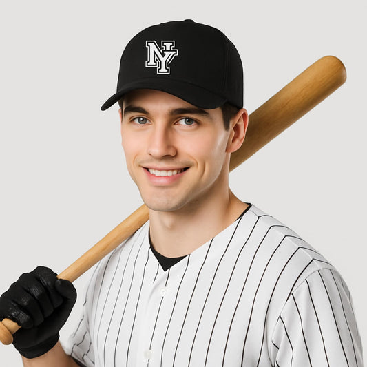 Classic NY Baseball Caps for Men and Women - 100% Cotton NY Cap with Adjustable Self Fabric Strap Closure, One Size Fits All Black