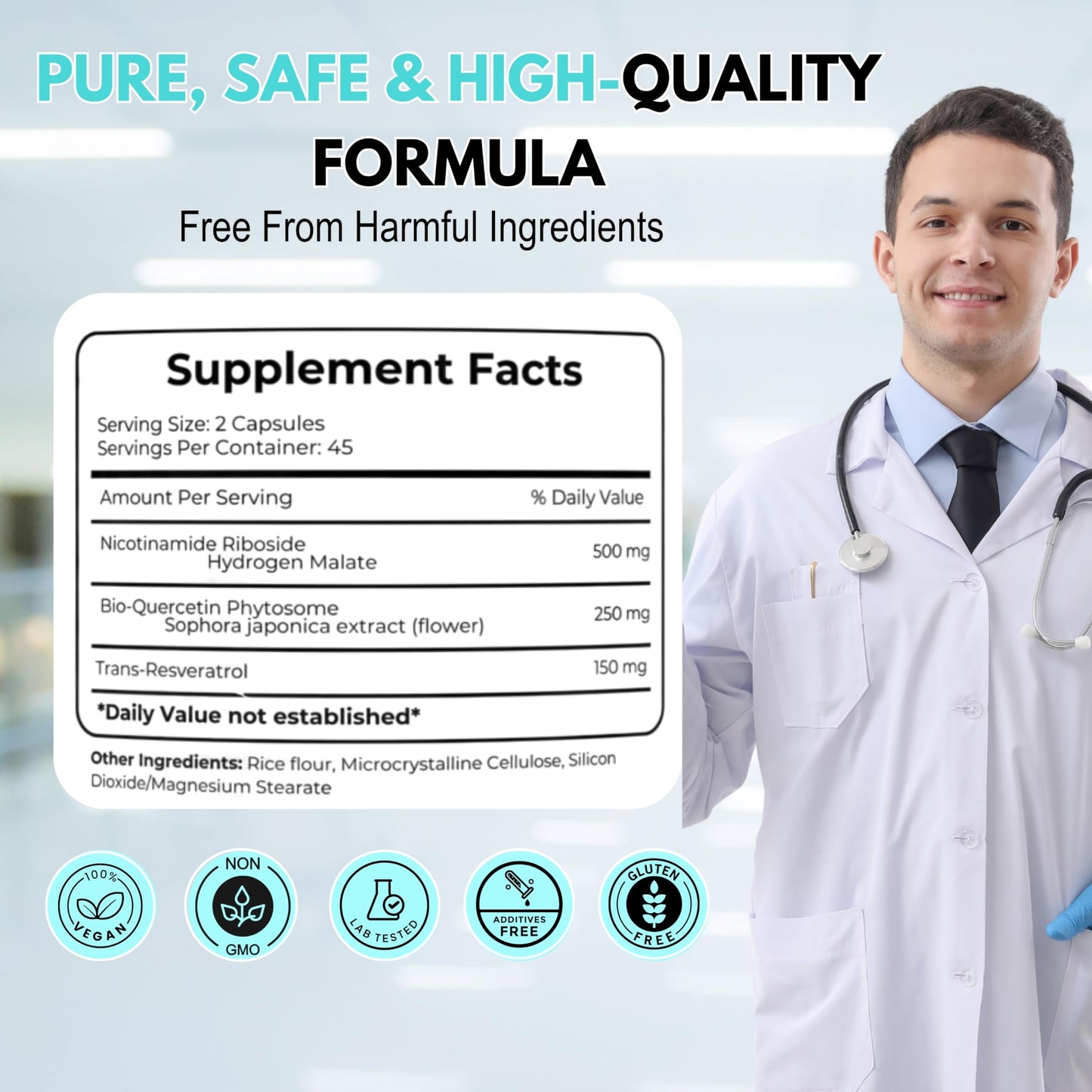 ZAFiNCO NAD Super Supplement-900 mg Extra Strength NAD Nicotinamide Resveratrol+ Bio-Quercetin Supports Anti-Aging, Energy, Focus,Cellular Health & Brain-90 Vegetarian Capsules for Men & Women