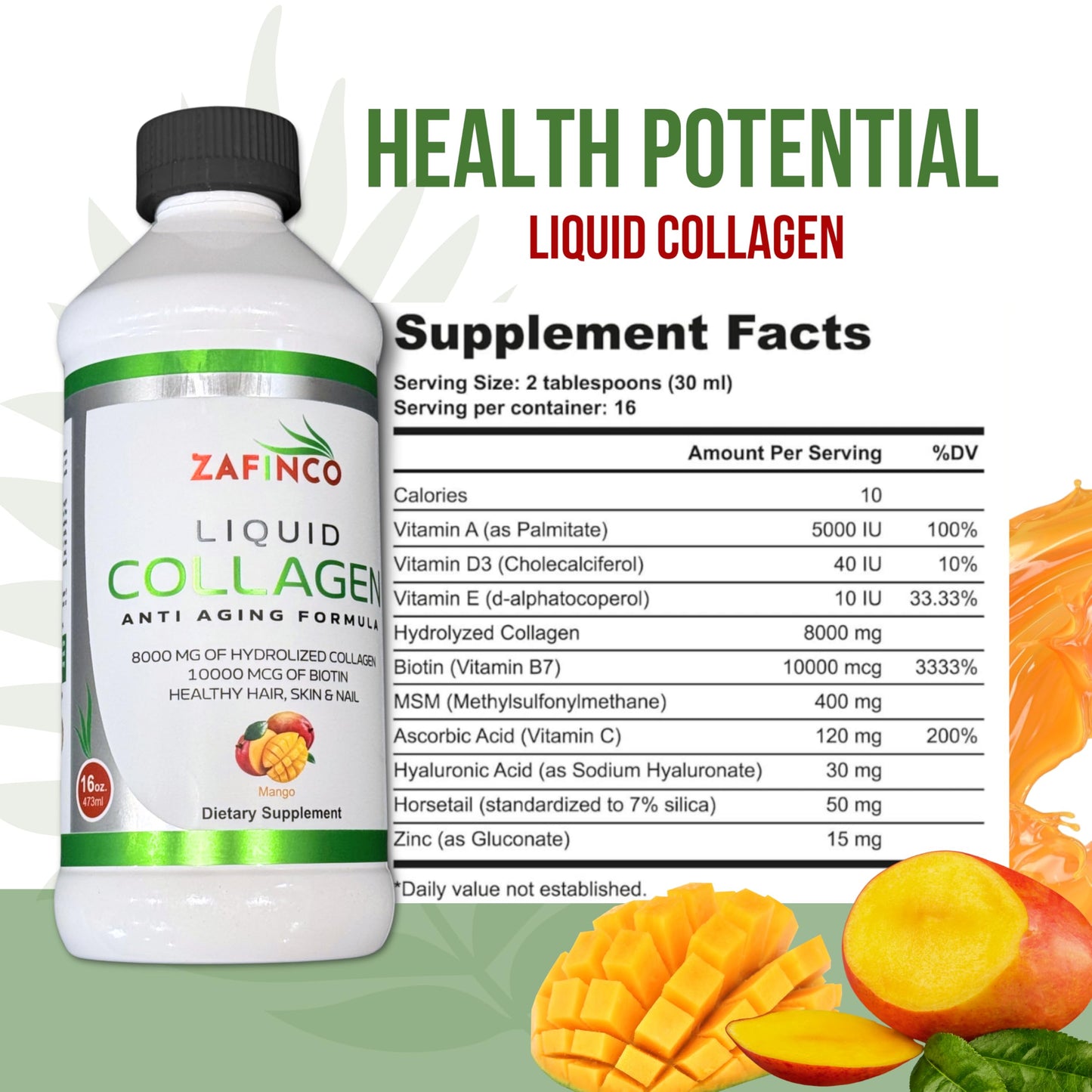 ZAFiNCO Liquid Collagen Peptides for Women & Men -