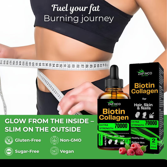 Liquid Biotin & Collagen Drops - 70000 mcg Extra Strength Biotin Drops supports Anti-Aging,Hair Growth,Glowing Skin & Nail Growth Vitamins for Women & Men. Suger free,Gluten free Non GMO Vegan