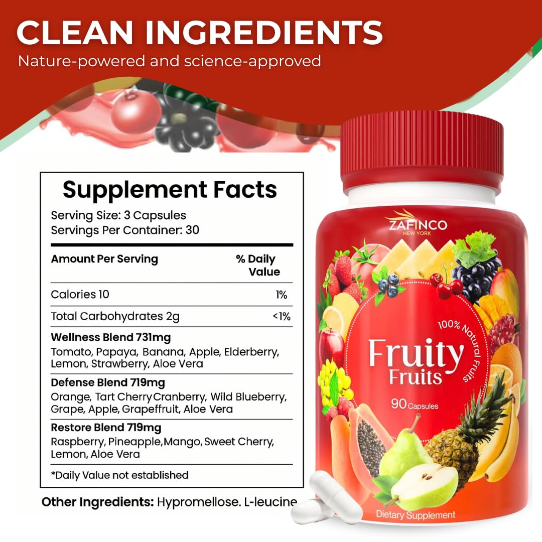 ZAFINCO Fruit and Veggies Supplement with 50 Different Fruits & Vegetables - Fruits and Vegetables Supplements with 90 Fruit Capsules, 90 Veggie Capsules, Whole Food Nutritional Supplement in One Pack