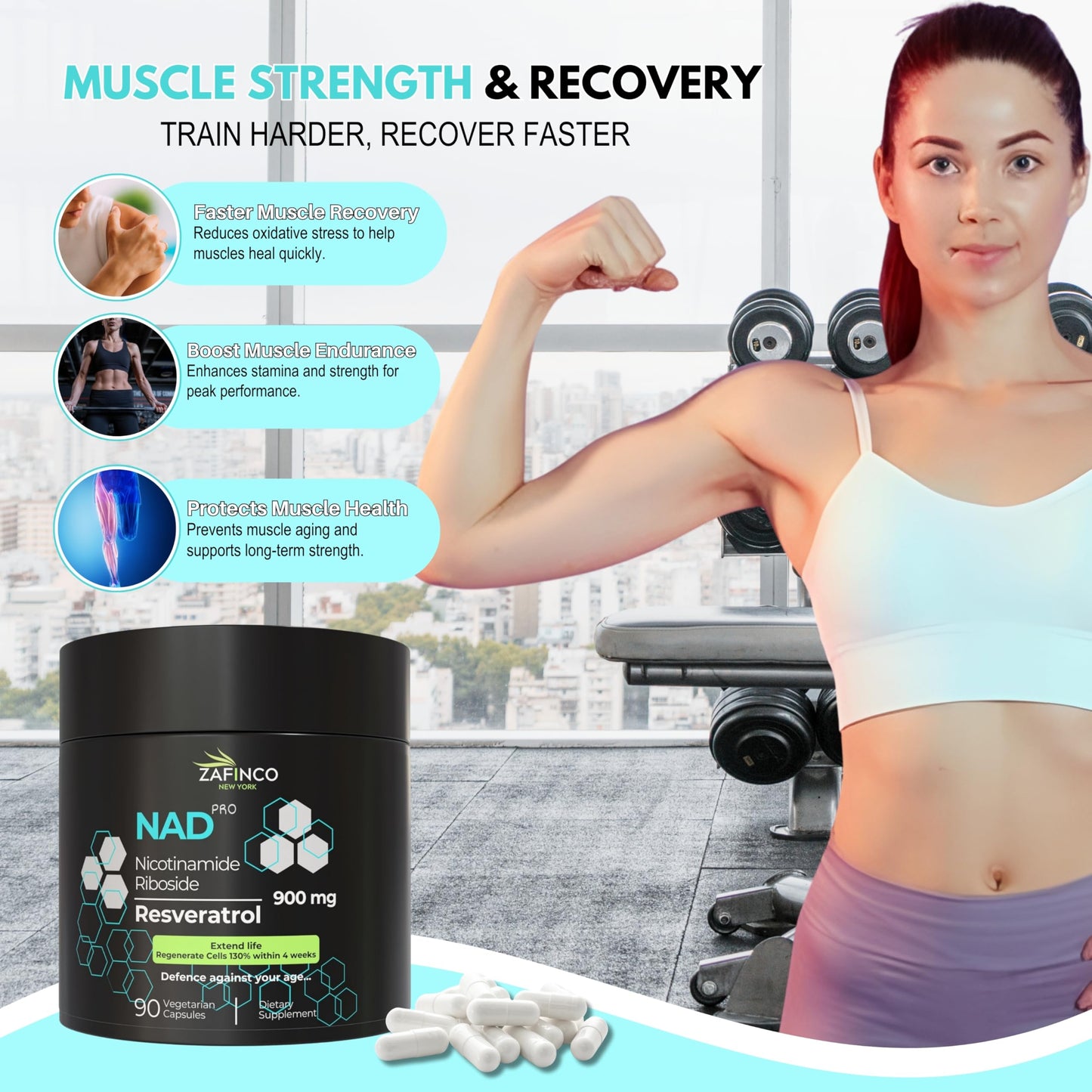 ZAFiNCO NAD Super Supplement-900 mg Extra Strength NAD Nicotinamide Resveratrol+ Bio-Quercetin Supports Anti-Aging, Energy, Focus,Cellular Health & Brain-90 Vegetarian Capsules for Men & Women