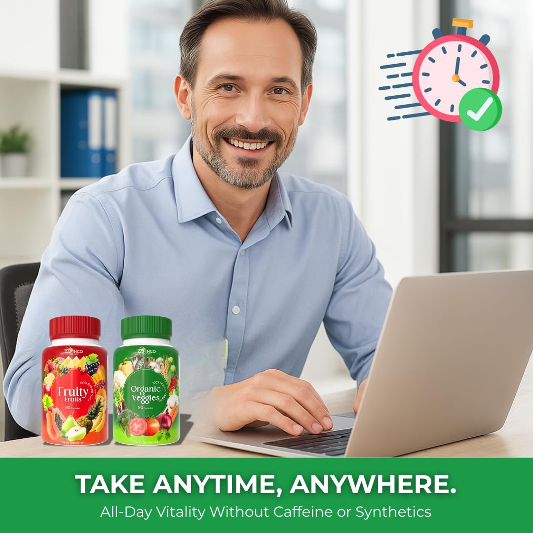 ZAFINCO Fruit and Veggies Supplement with 50 Different Fruits & Vegetables - Fruits and Vegetables Supplements with 90 Fruit Capsules, 90 Veggie Capsules, Whole Food Nutritional Supplement in One Pack