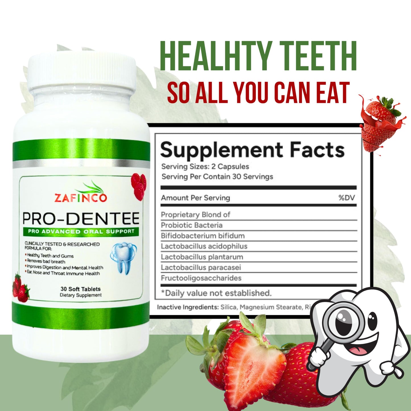 Prodentee Gums and Teeth Health，3.5 Billion Advanced Oral Support for Long Lasting Fresh Breath and Reduce Mouth Bad Breath. Immune Health for Ear. Nose and Throat-Chewable Soft Tablets