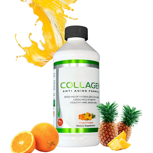 Liquid Collagen for Women & Men-Pine'O'Range Flavored Premium Grade 10000 mcg Biotin+8000 mg of Hydrolyzed Collagen for Radiant Skin Glow,Anti-Aging,Hair Growth & Nice Nails.16 fl oz-Made in USA