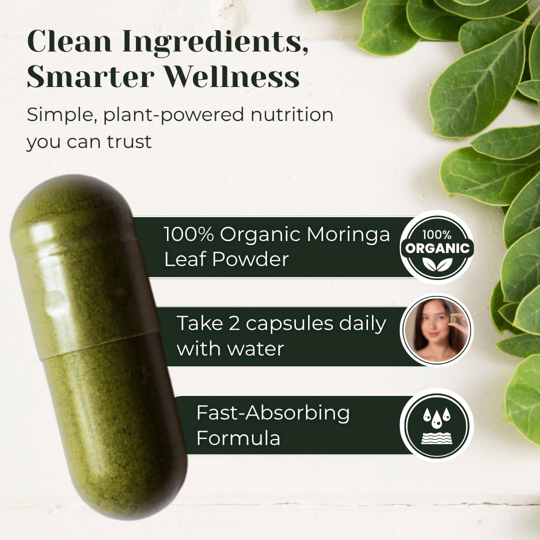 ZAFiNCO Moringa Capsules-1500 mg Organic Moringa Powder Capsules for Energy, Skin, Gut Health, Metabolism, & Immune Support, Rich in Antioxidants, Essential Vitamins & Amino Acids, 90ct