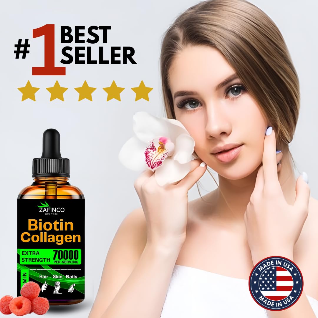 Liquid Biotin & Collagen Drops - 70000 mcg Extra Strength Biotin Drops supports Anti-Aging,Hair Growth,Glowing Skin & Nail Growth Vitamins for Women & Men. Suger free,Gluten free Non GMO Vegan