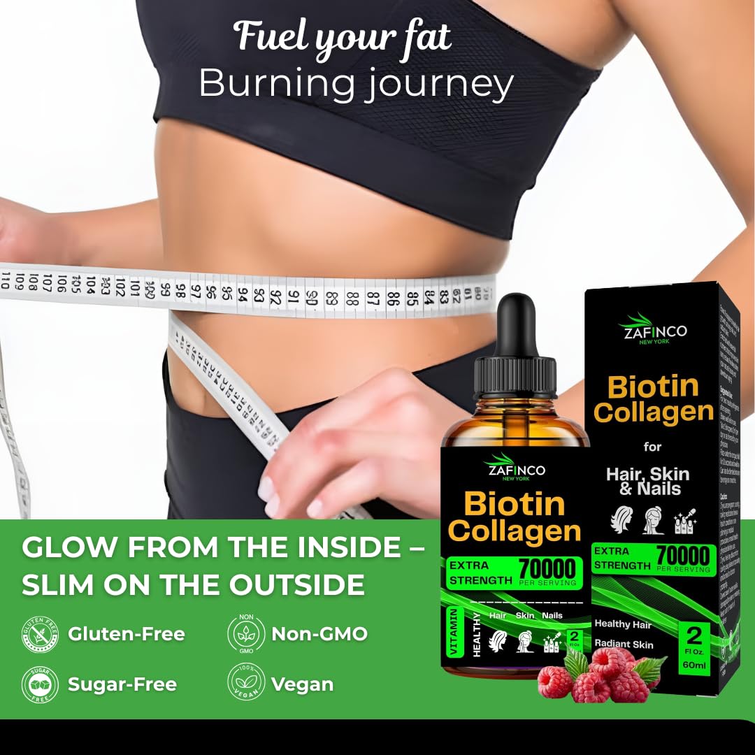 Liquid Biotin & Collagen Drops - 70000 mcg Extra Strength Biotin Drops supports Anti-Aging,Hair Growth,Glowing Skin & Nail Growth Vitamins for Women & Men. Suger free,Gluten free Non GMO Vegan