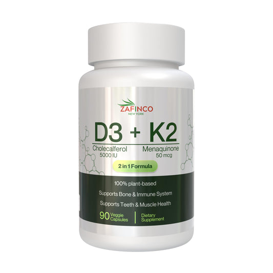ZAFiNCO Vitamin D3-K2 5000 IU Capsules - Non-GMO Vitamin D3 & K2 Dietary Supplement with Superior Absorption - Supports Natural Energy, Immune, Bone & Muscle Health, 120 Capsules-90 Day Supply