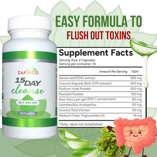 ZAFiNCO Gut Relief-15 Day Colon Cleanse n Detox, Intestinal Cleanse for Men&Women. Advanced Constipation Relief, Non-GMO Colon Cleanse Probiotics, 30 Capsules 1-2 Daily-Made in The USA