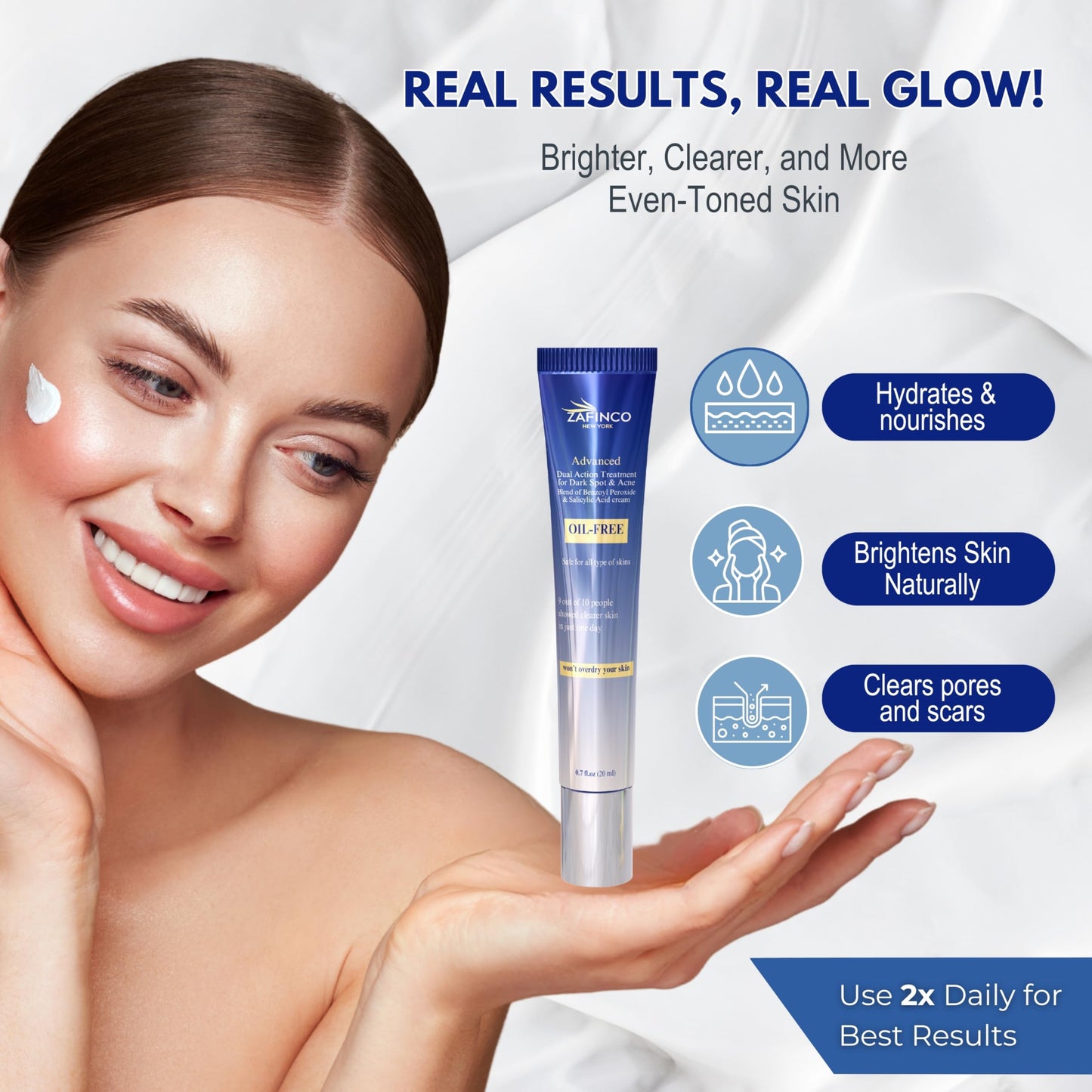 ZAFiNCO Advanced Dark Spot Corrector Cream for Dark Spots, Acne, Age Spots - Dual action Dark Spot Remover for Women and Men with Vitamin C, Salicylic Acid, Suitable for All Skin Types, 0.7 Fl oz